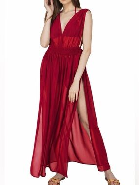America & Beyond/RED/NWT/ woman’s/ Anya SheerScarlet Cinched waist Dress/  L /